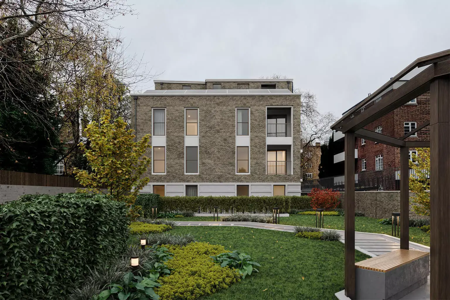 22 Luxury New Build Flats in Central London, Part Stucco Render, Yellow Stock Brick, Pitched Roof