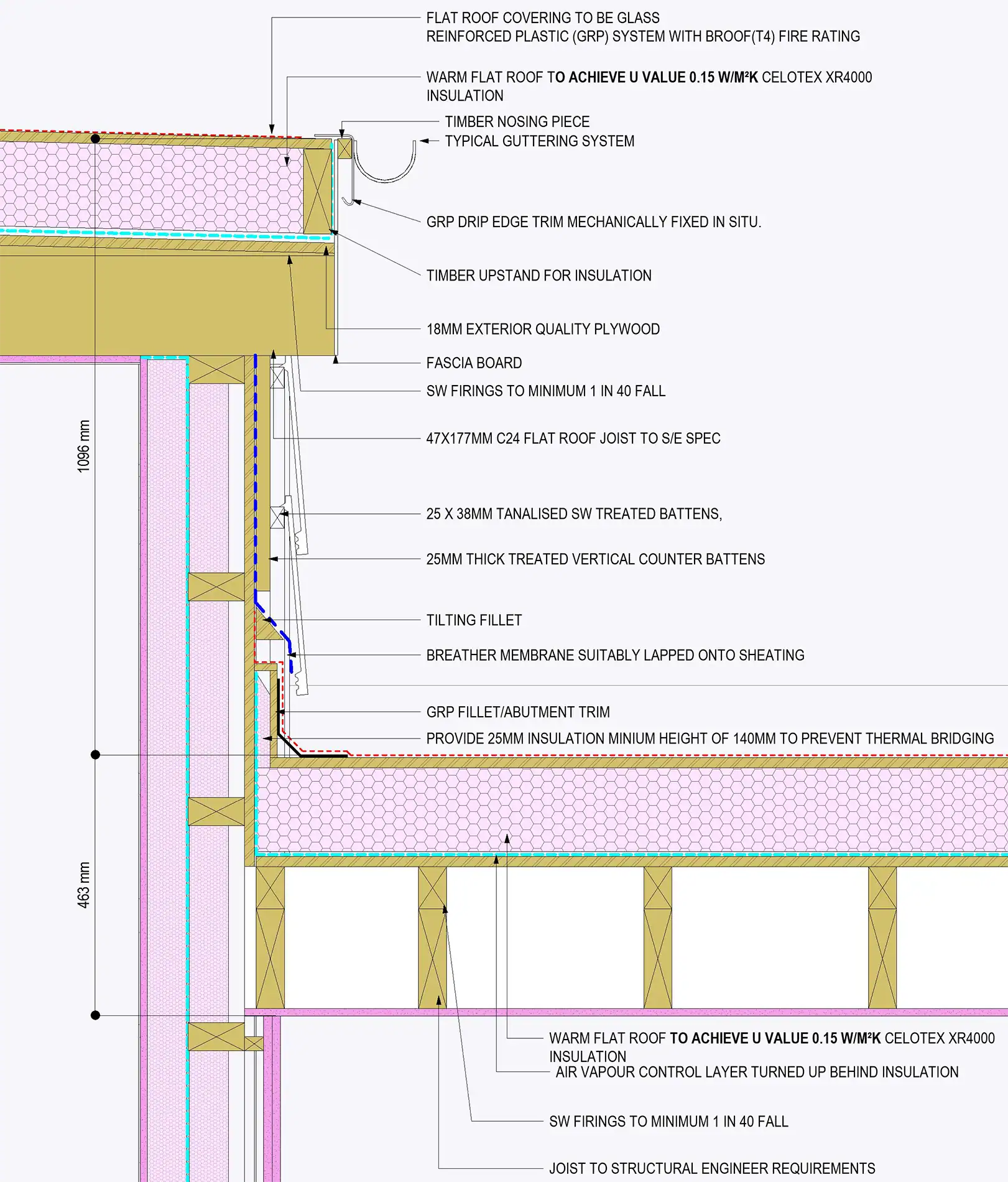 Technical construction detail drawing showing door threshold assembly with materials dimensions and building regulation compliance specifications