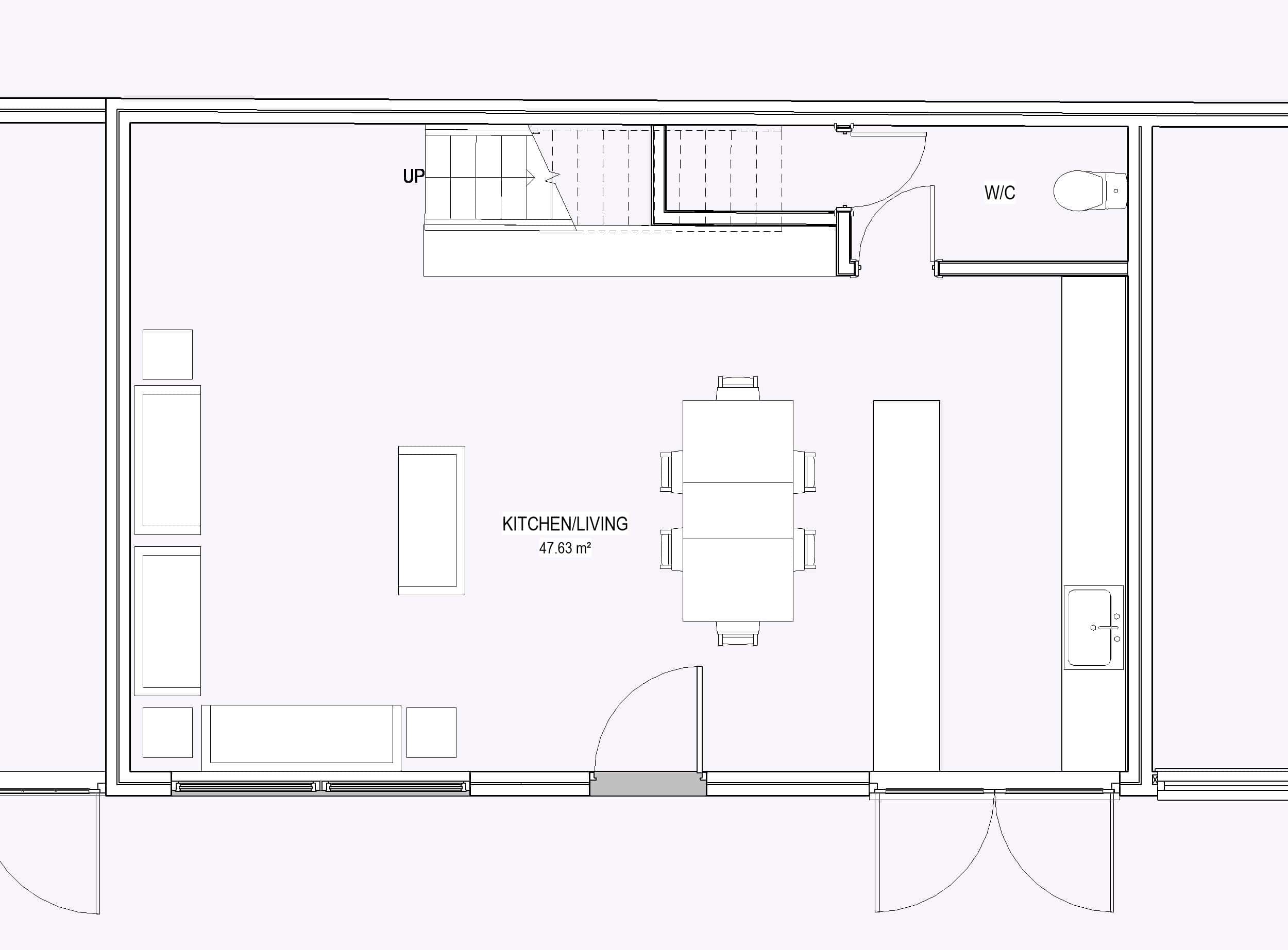 proposed ground floor for a mansard loft conversion in SW5