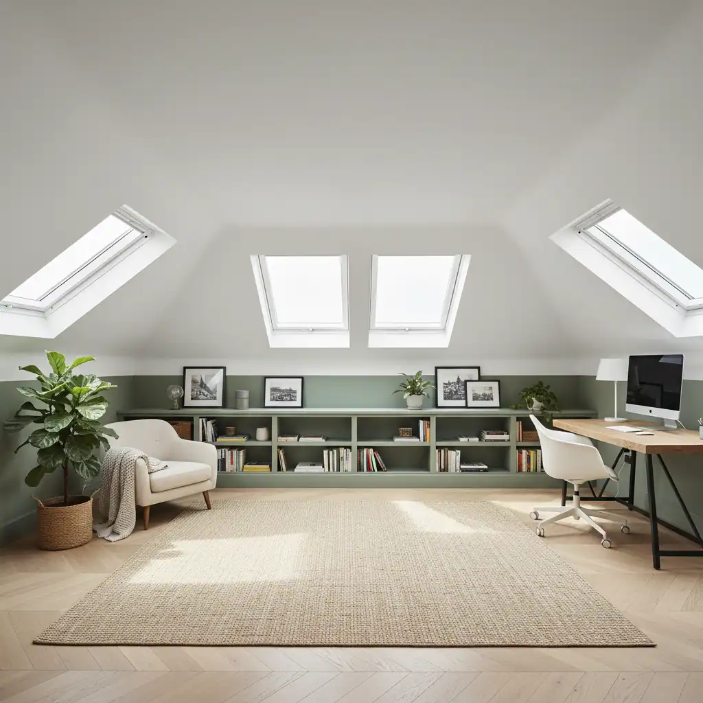 VELUX LOFT CONVERSION, DETACHED PROPERTY WITH SAGE GREEN WALLS