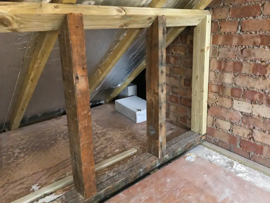 Attic load bearing wall support rafter and breaking the span, wall construction using traditional timbers