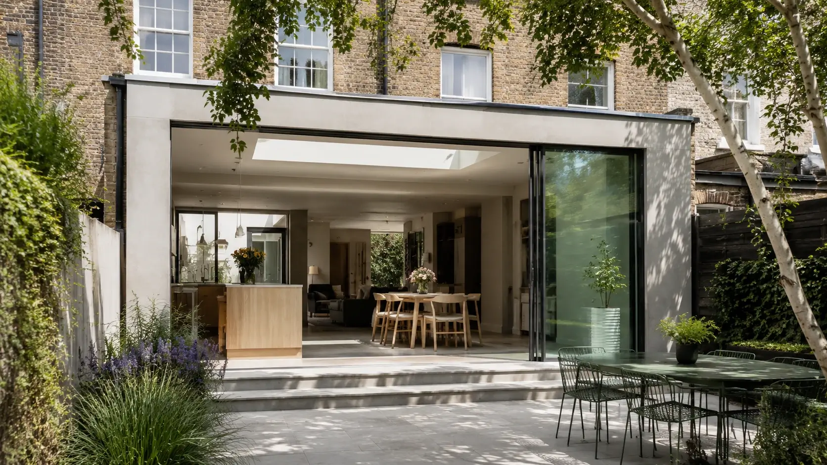 19:31Claude responded: single storey house extension cost example showing rear kitchen diner extension on London terraced property with roof lantern and sliding glass doorssingle storey house extension cost example showing rear kitchen diner extension on London terraced property with roof lantern and sliding glass doors